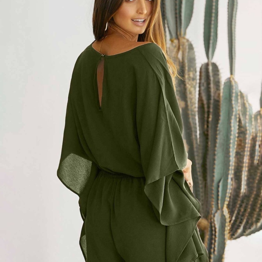 Boho Batwing Sleeve spring Light romper - BLACK - Picture 7 of 14